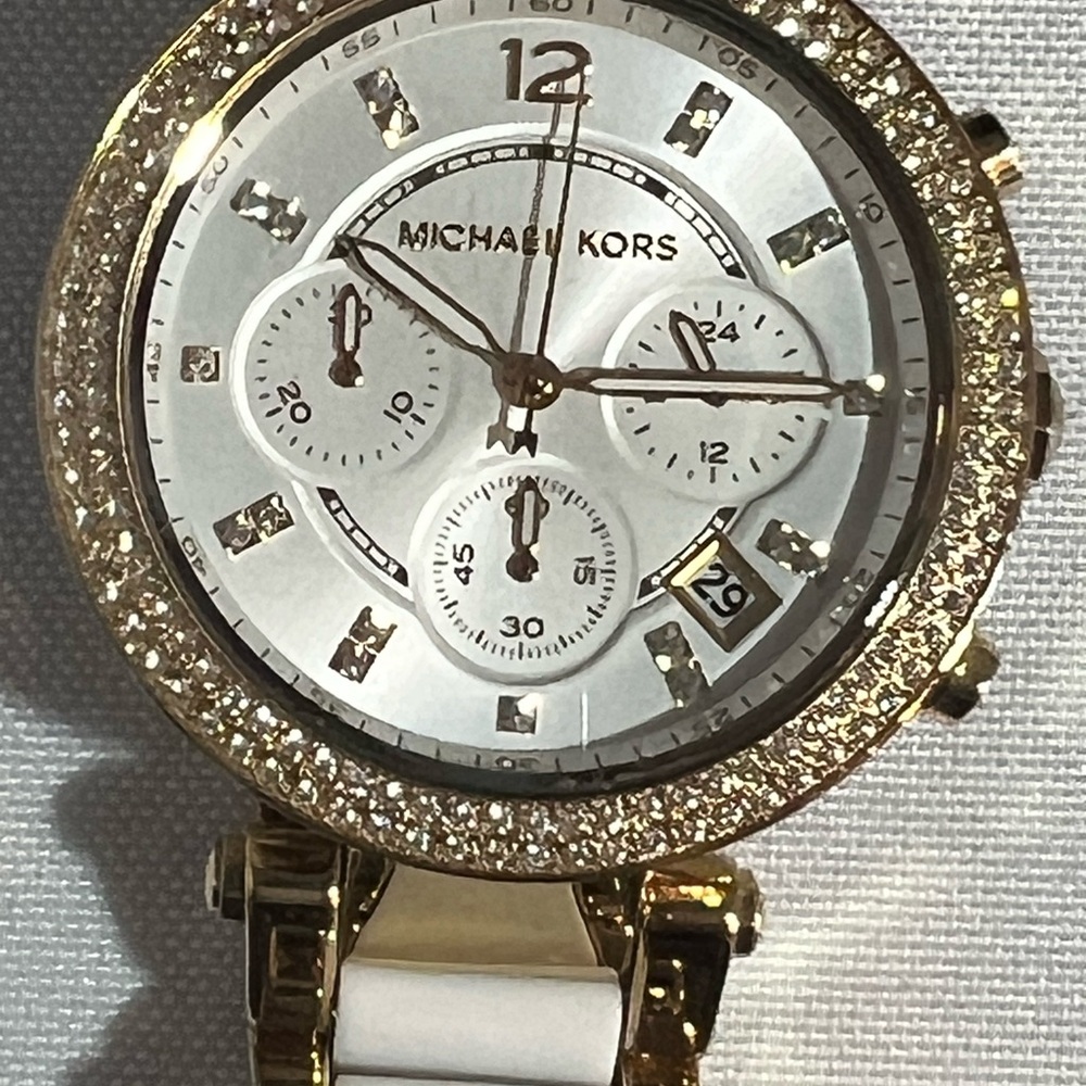 Michael Kors Gold and white Watch with Crystal Embellishments